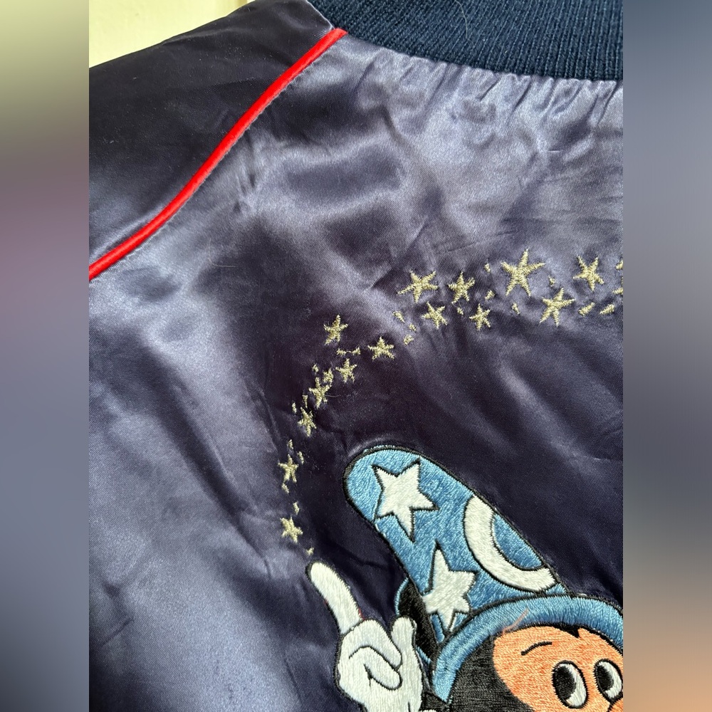 Vintage 80s Disney Fantasia Mickey Mouse Satin Bomber Jacket Size L. Wizard - Picture 8 of 10